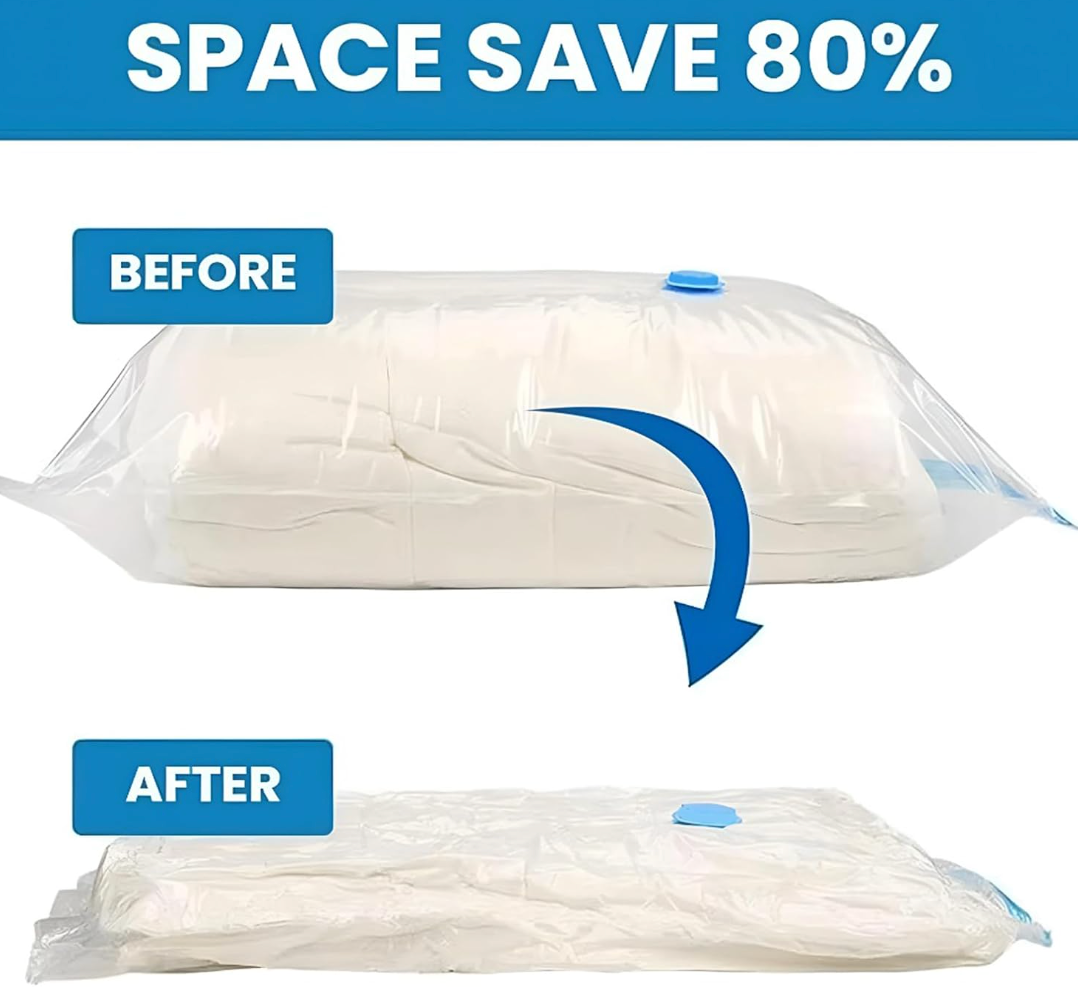 5-Pack Vacuum Storage Bags with Hand Pump – Space Saver Compression Bags for Clothes, Blankets & Travel