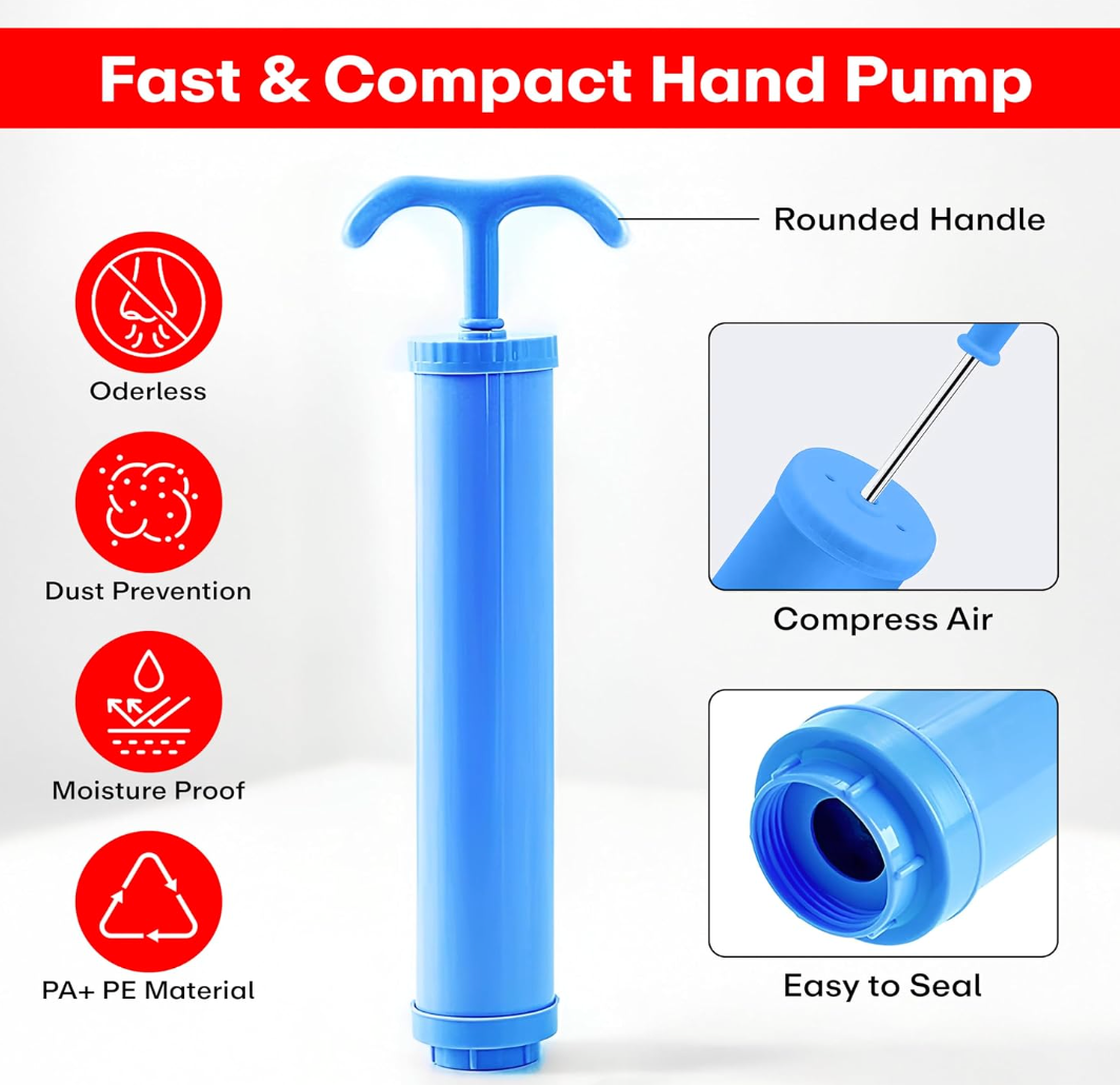 5-Pack Vacuum Storage Bags with Hand Pump – Space Saver Compression Bags for Clothes, Blankets & Travel